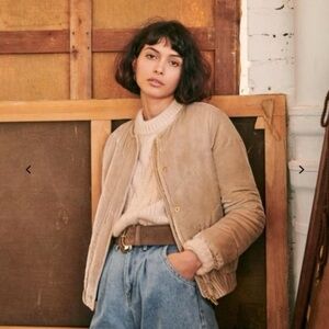 ✨ Sézane Denise Quilted Velvet Jacket in Beige - Size 4  ✨